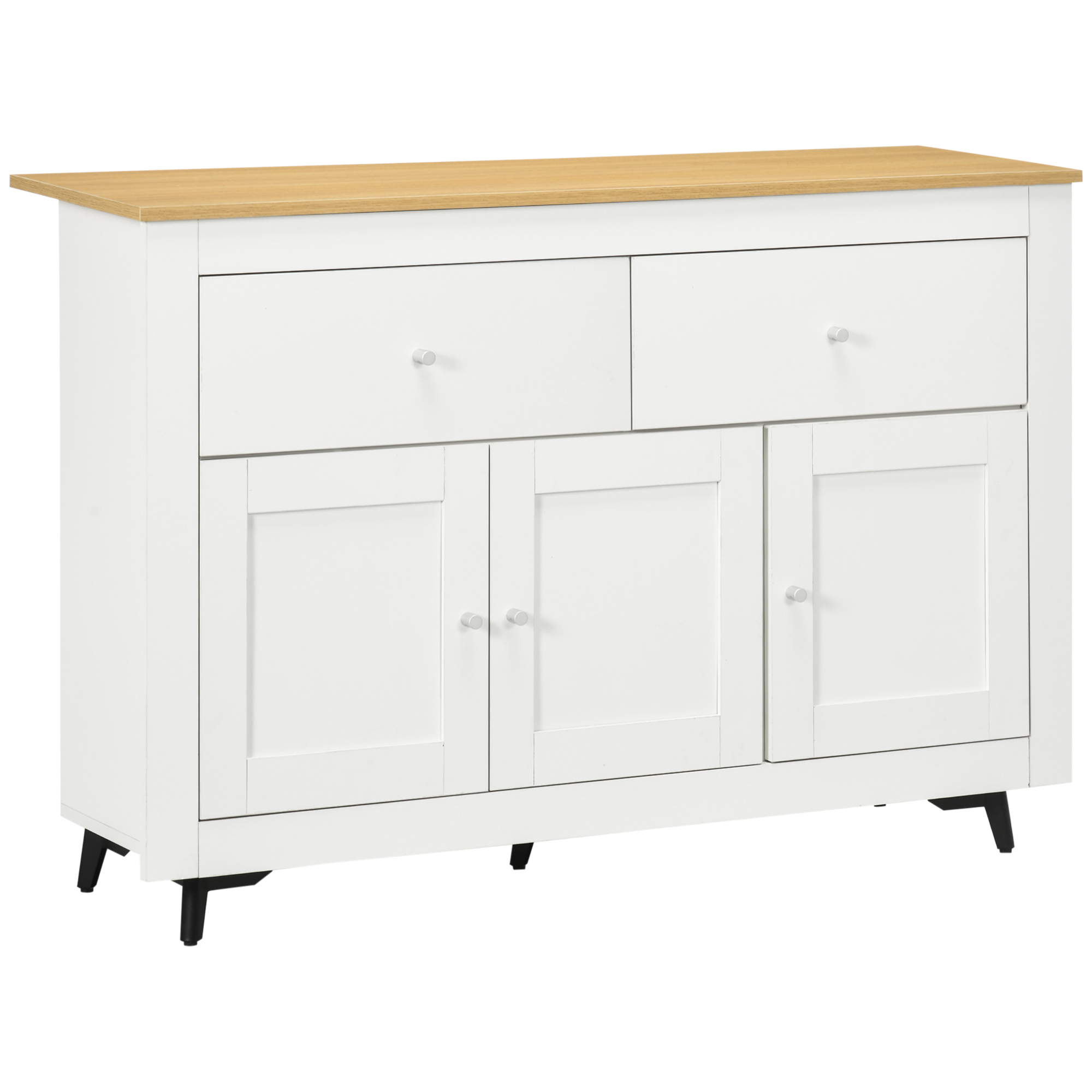 HOMCOM Aparador de Cocina Mueble Auxiliar de Cocina con 2 Cajones 3 Puertas y Estante Interior Ajustable Mueble de TV para Televisores de hasta 50 Pulgadas 117x35x80 cm Blanco
