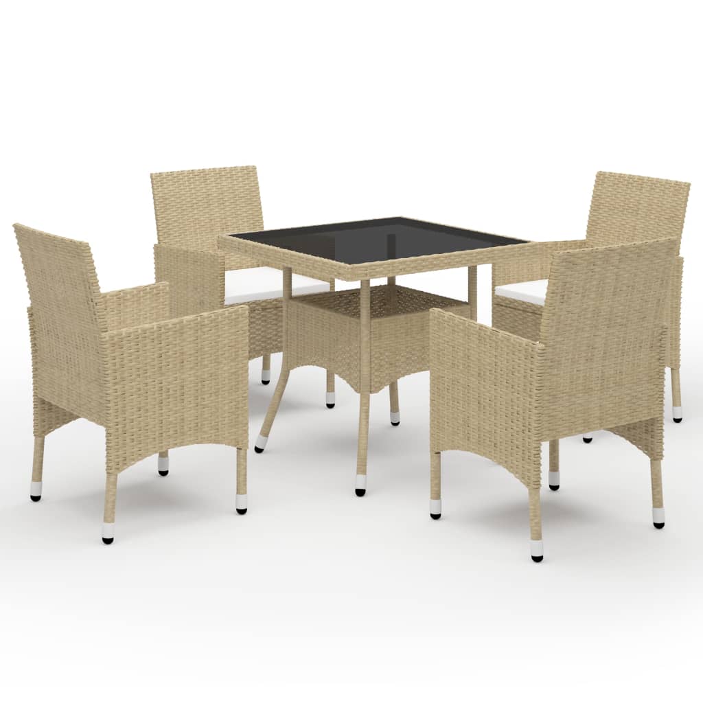 vidaXL Muebles de jardín 5 piezas ratán sintético y vidrio beige