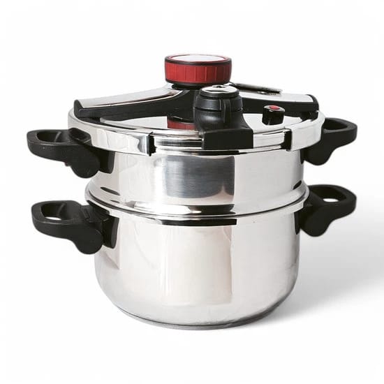 Olla a Presión   ROYAL SWISS Automática  4-6-8- 10L de Acero Inoxidable Compatible con Todas las Cocinas, Incluye Accesorios para Cocción al Vapor