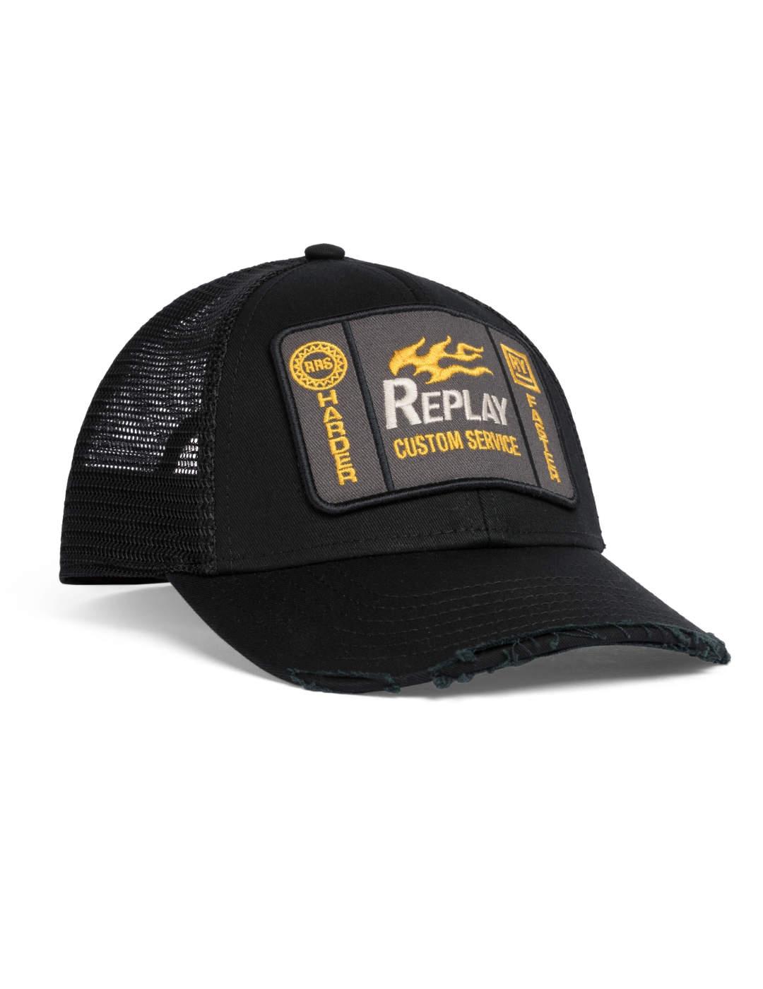 Gorra Replay negra y amarilla con parche frontal de hombre