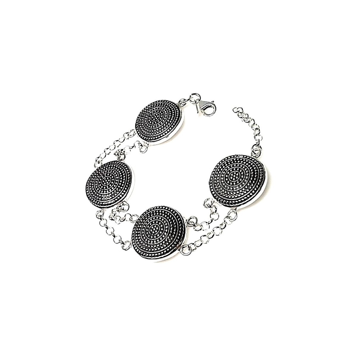 Pulsera plata ley 925m lisa oxidada doble cadena rolo