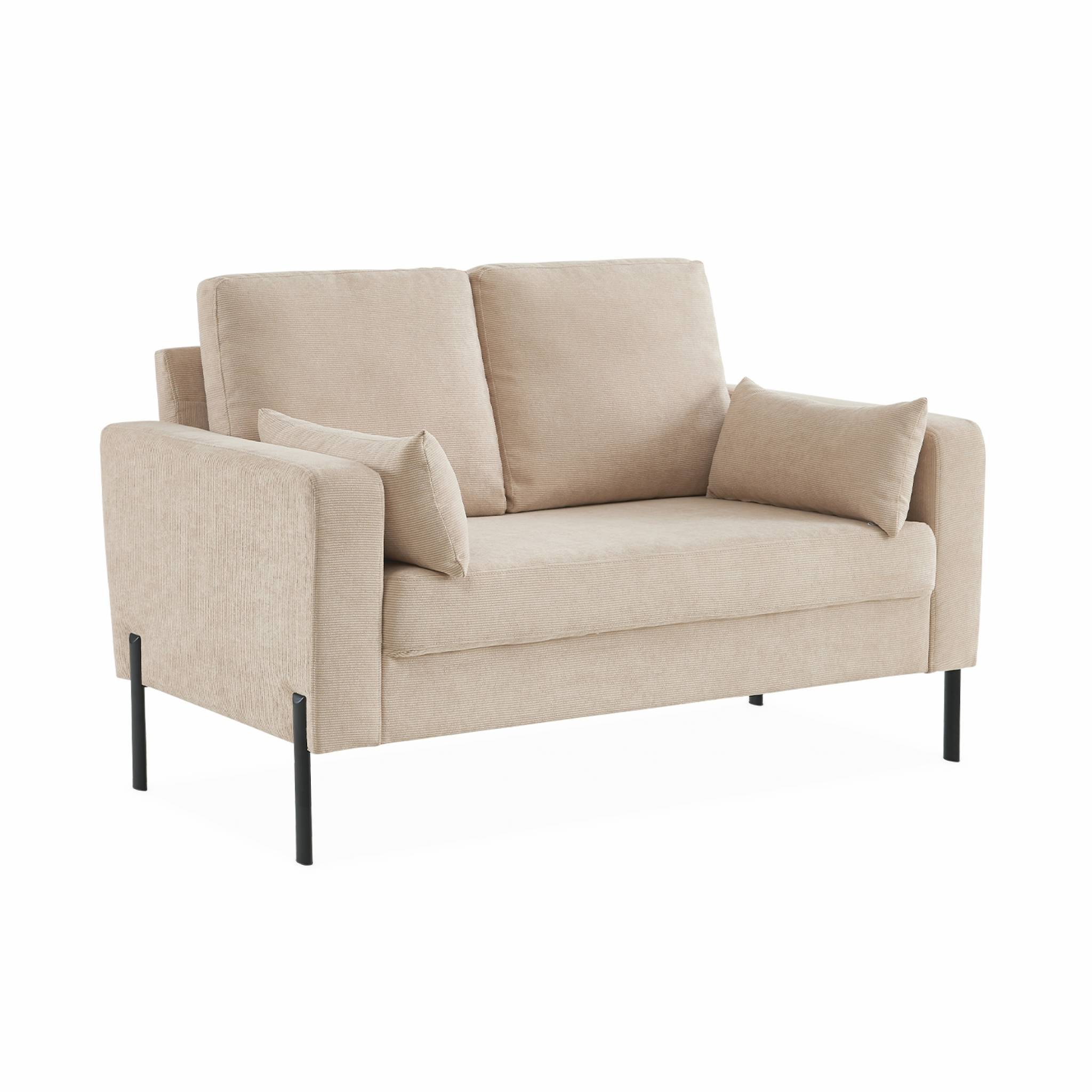 sweeek - Sofá de pana con patas de metal de 2 plazas Beige - 130x79x69 cm