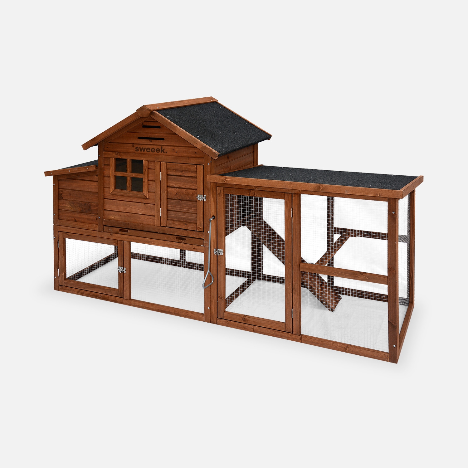 sweeek - Gallinero de madera con corral para 4 gallinas , Geline , 193x62x114