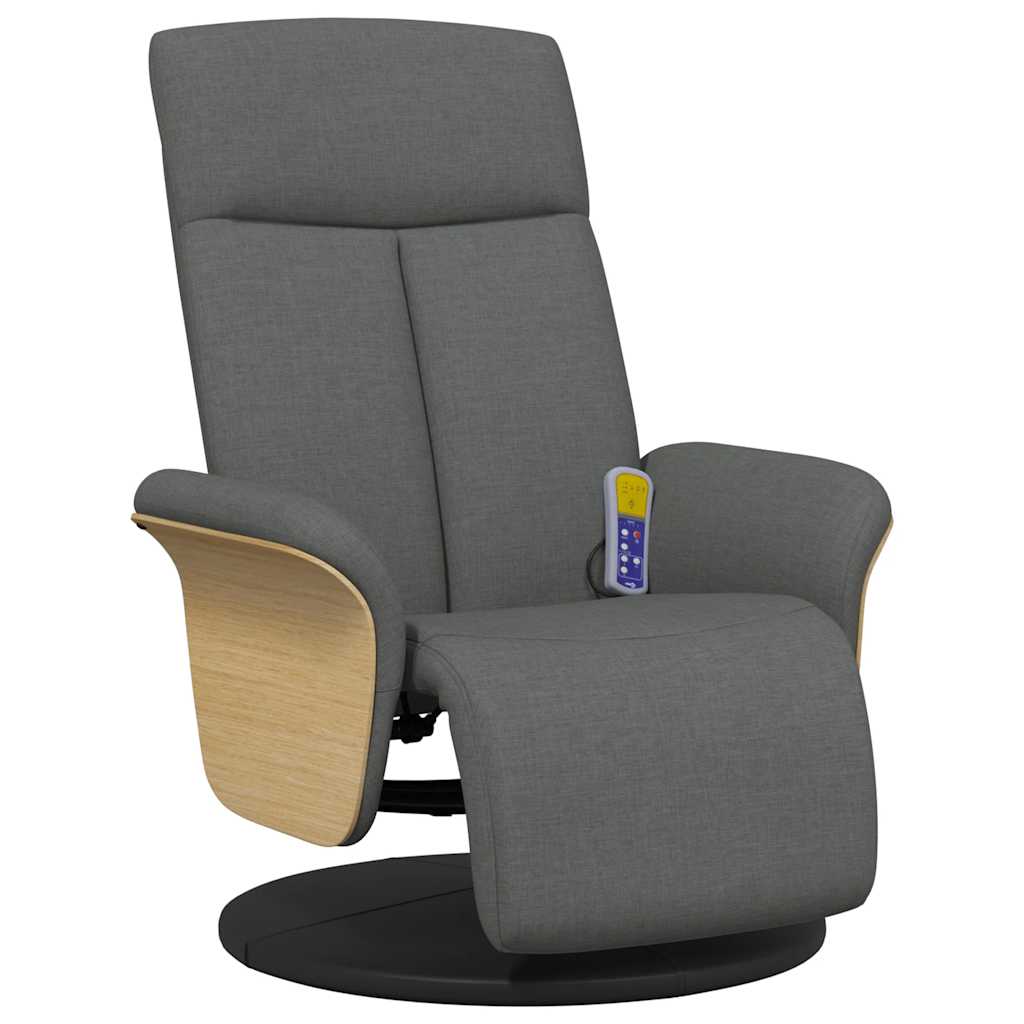 vidaXL Sillón reclinable de masaje con reposapiés tela gris oscuro