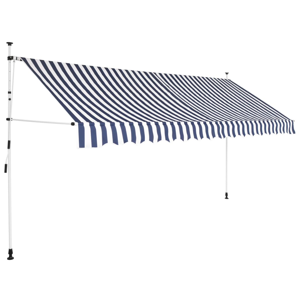 Vidaxl Toldo Retráctil Manual 350 Cm Protección Rayos UV - Azul y Blanco