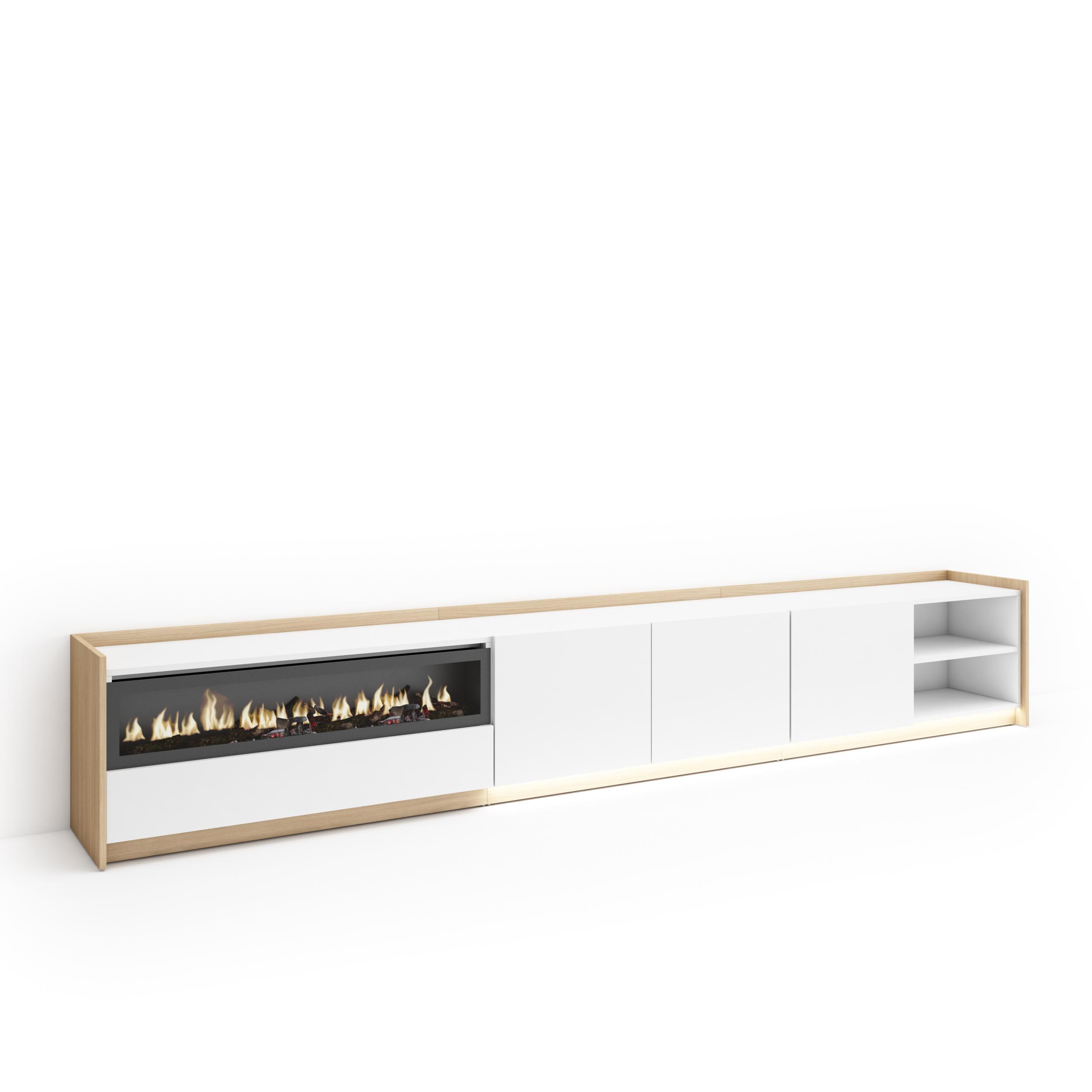 Mueble TV, Televisión, 310x37x50cm, Para TV hasta 80", Chimenea eléctrica, LED