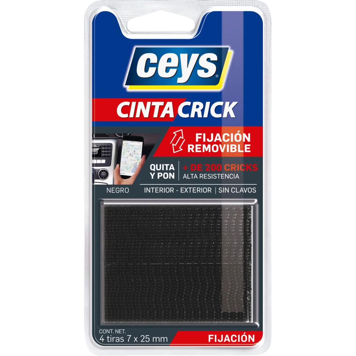 CEYS CINTA CRICK QUITA Y PON NEGRO 4 TIRAS 7X25mm. Fijación Removible
