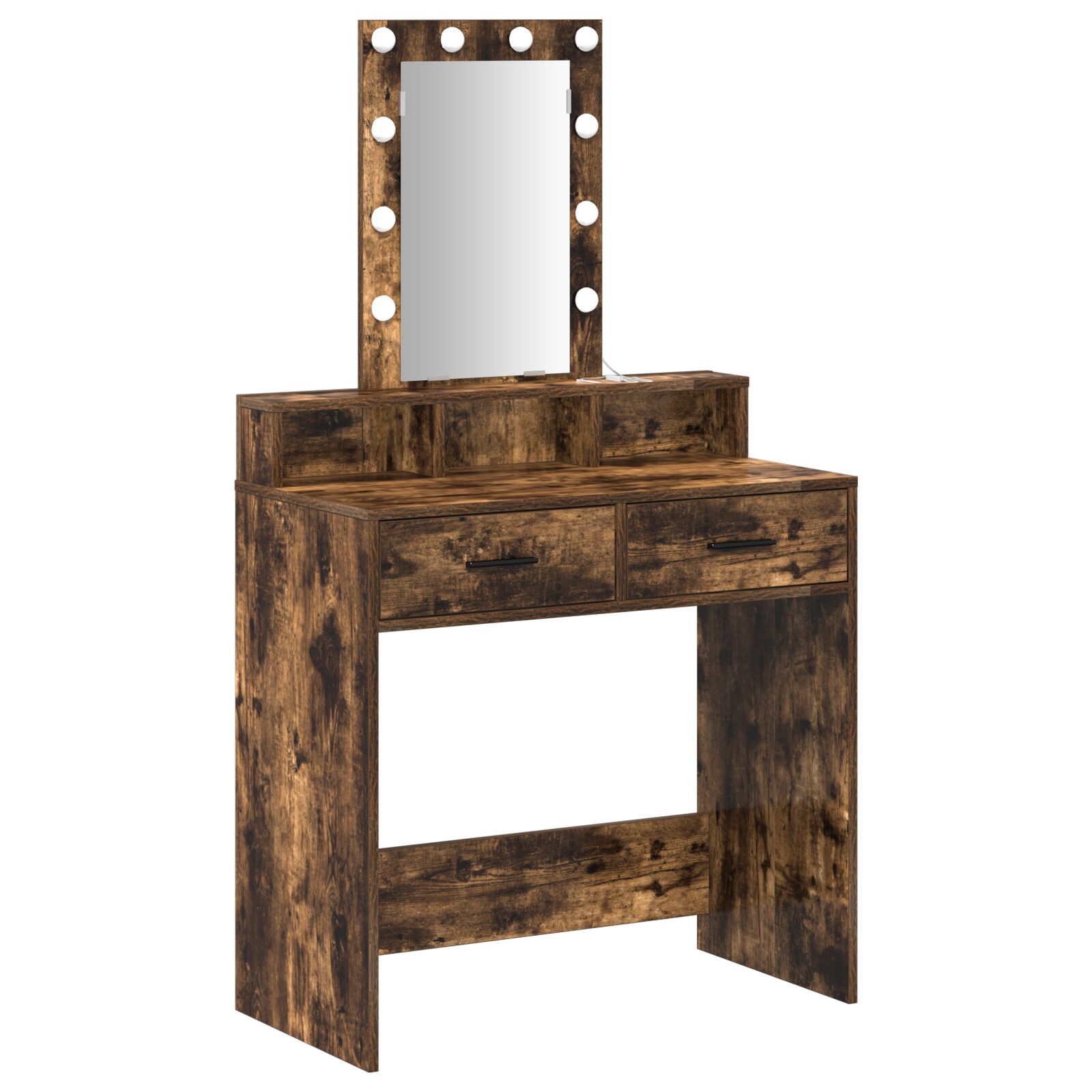 Mesa de tocador vidaXL con luces LED en roble ahumado 79x41x140 cm