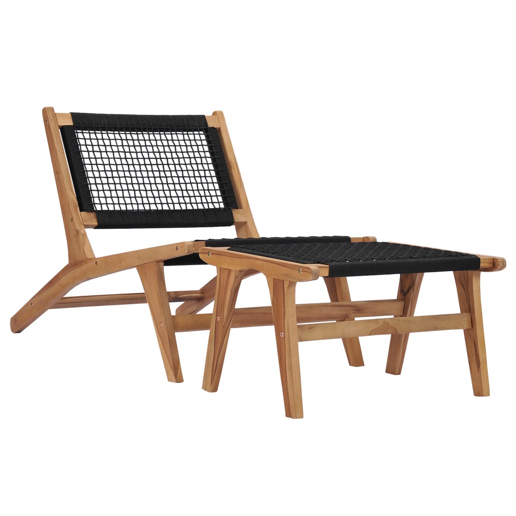 Vidaxl Tumbona Reposapiés Madera Maciza Teca Cuerda