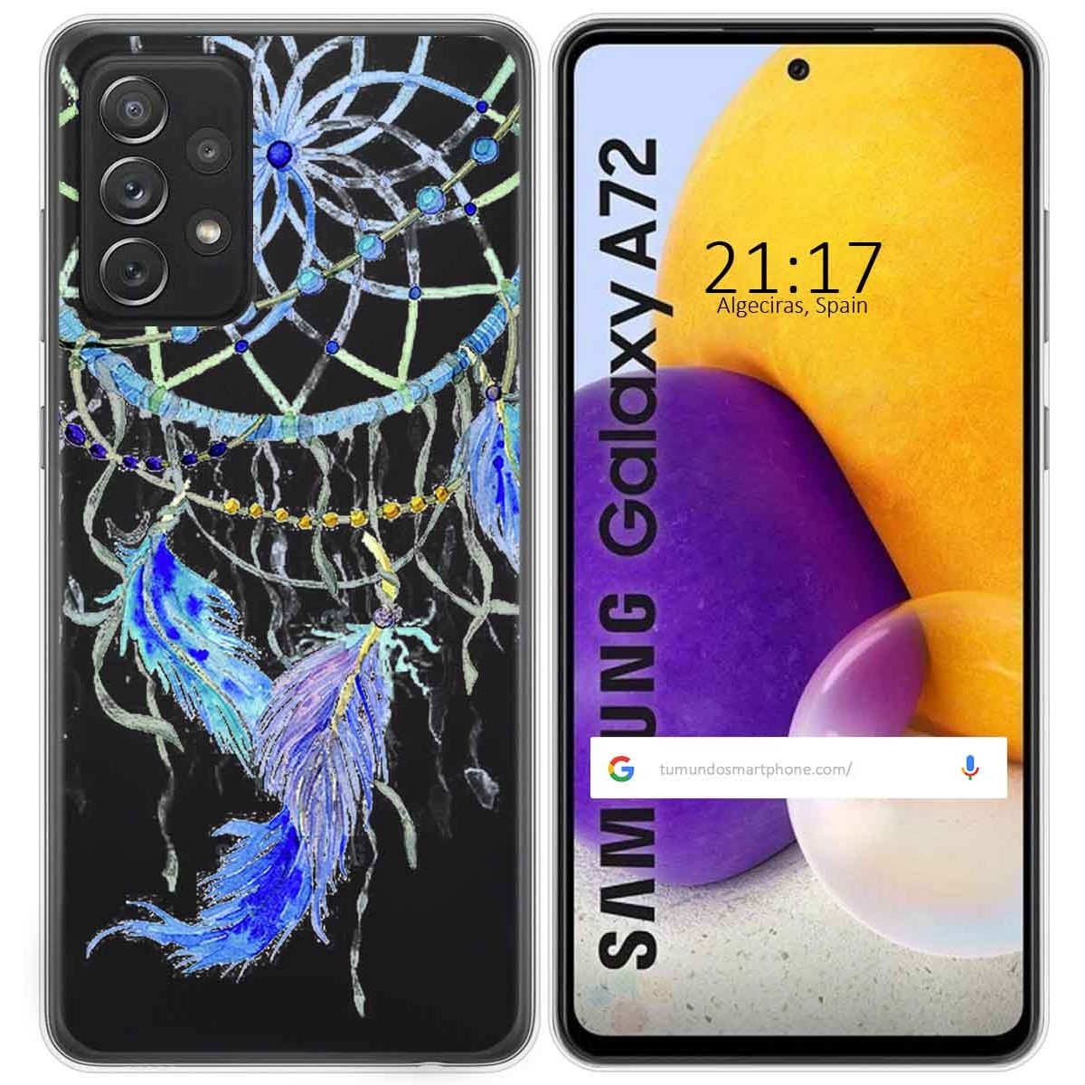 Tumundosmartphone Funda Gel Transparente para Samsung Galaxy A72 diseño Plumas Dibujos