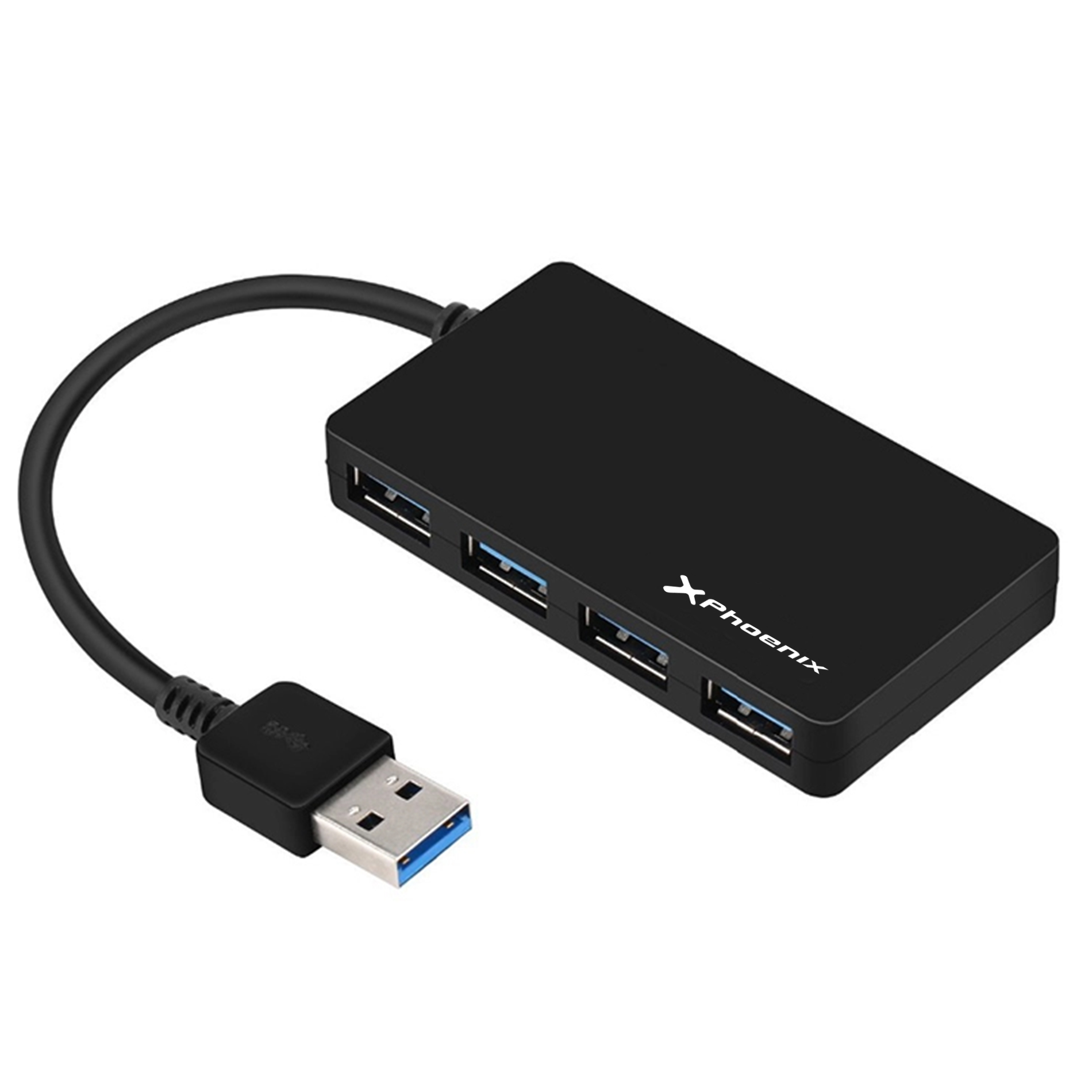 Phoenix Technologies Hub USB 4 Puertos Negro - Velocidad de Transferencia USB 3.0 - Plug & Play