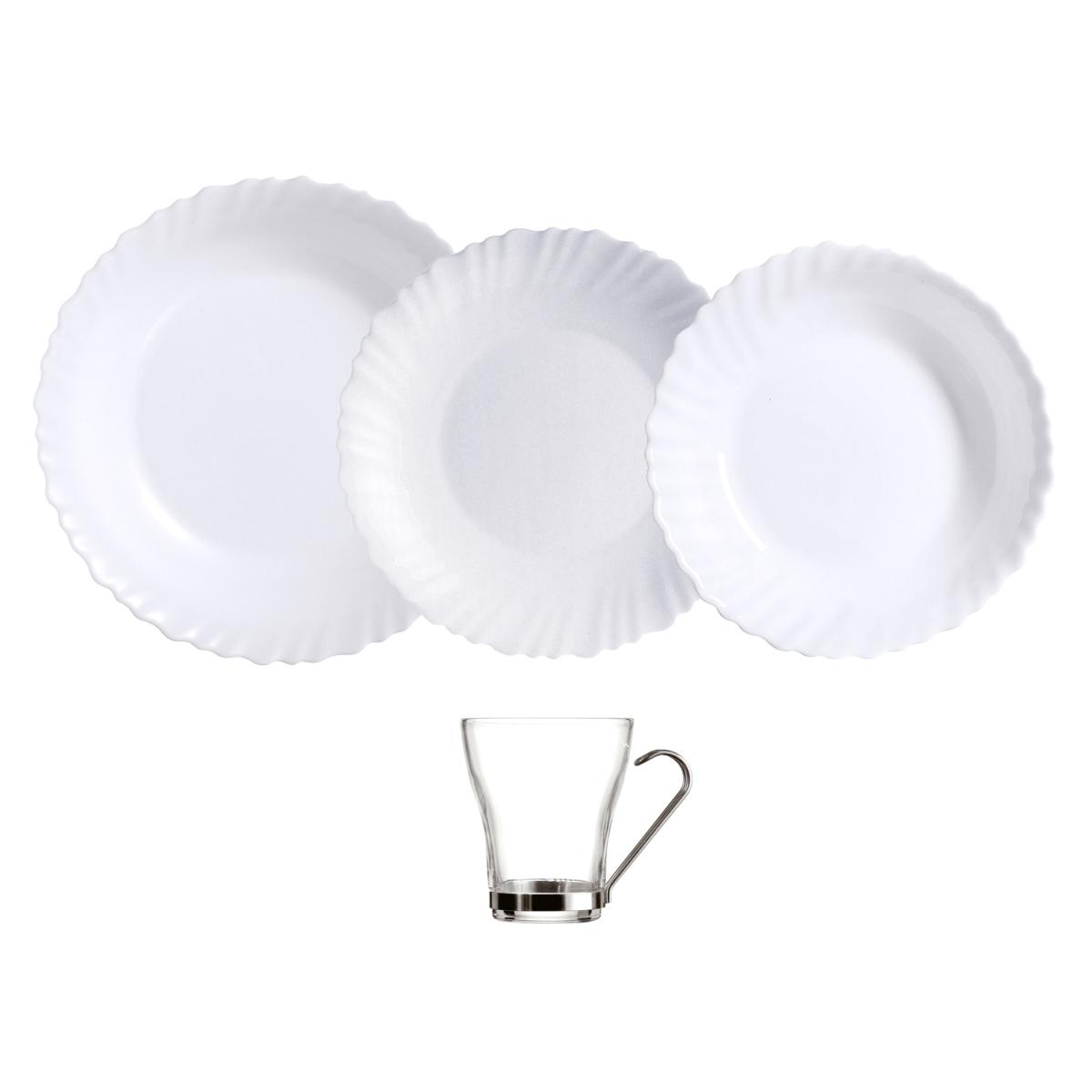 LUMINARC FESTON Vajilla Opal 24 PIEZAS-6 PERSONAS Blanco Brillo Fabricado en Francia Apilable