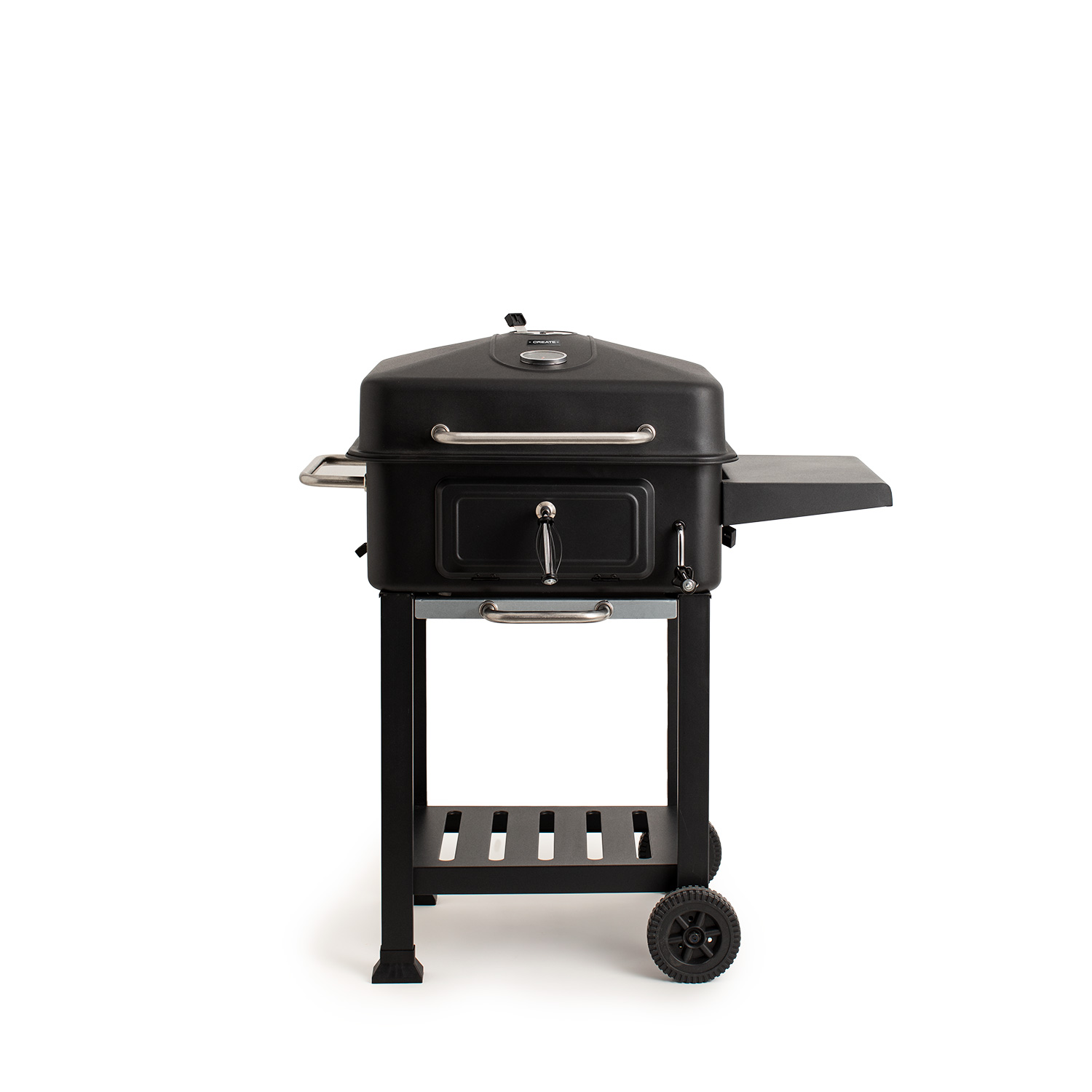 CREATE - Barbacoa ahumadora de carbón con regulador de brasas y mesa auxiliar plegable - BBQ SMOKEY PRO