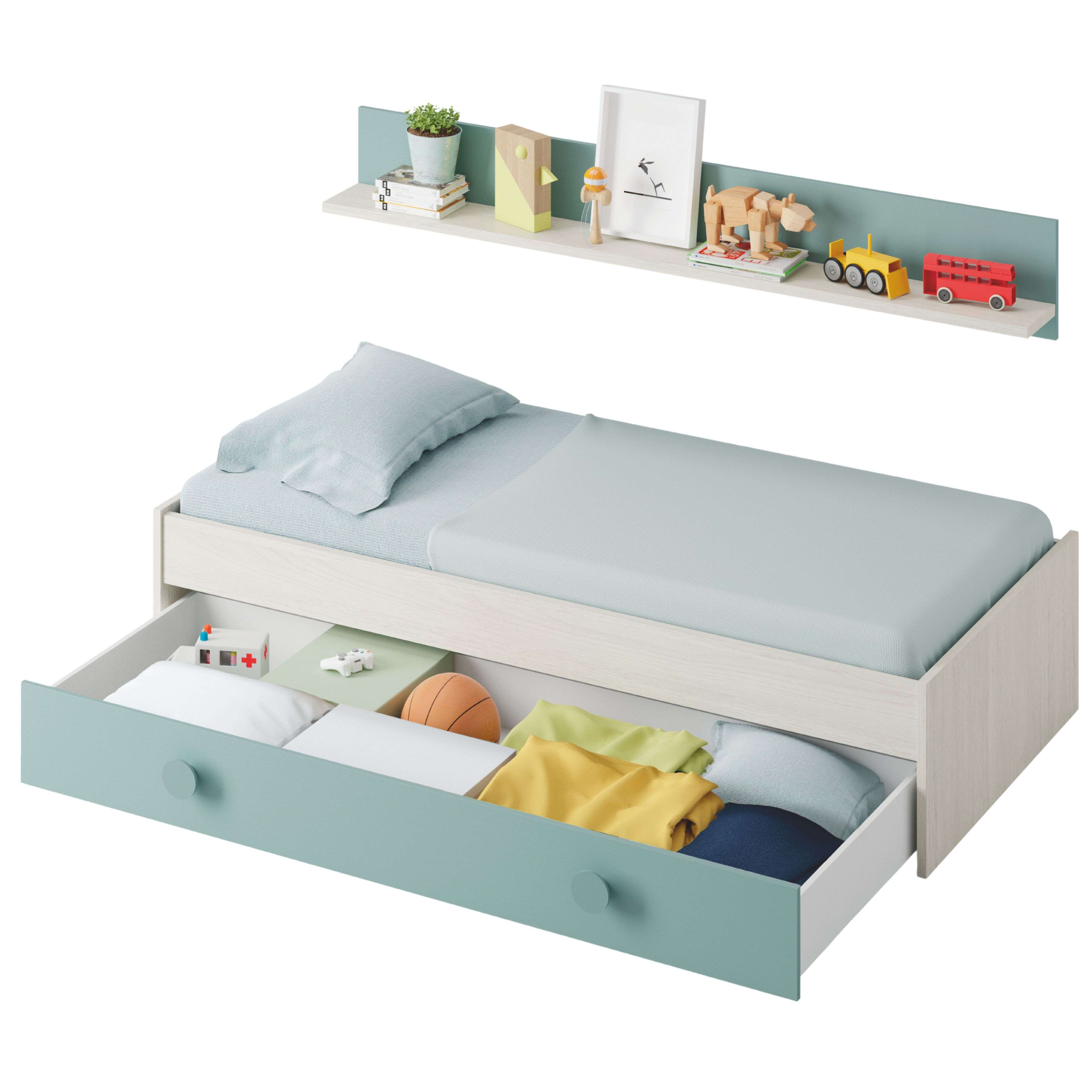 Miroytengo Cama Nido Snuba Infantil o juvenil con estantería Verde aqua y blanco alpes