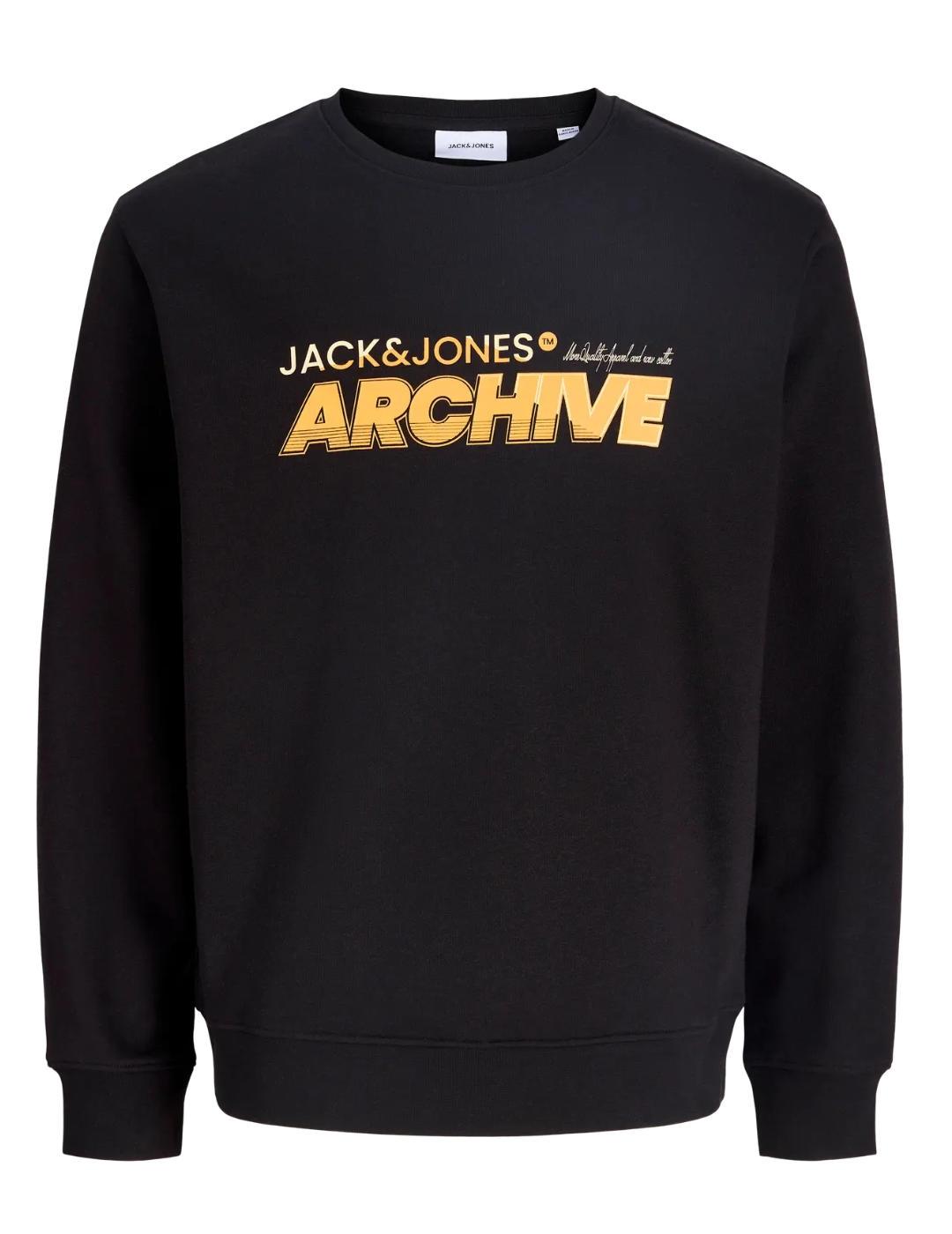 Sudadera Jack&Jones Brat negra logo manga larga de hombre