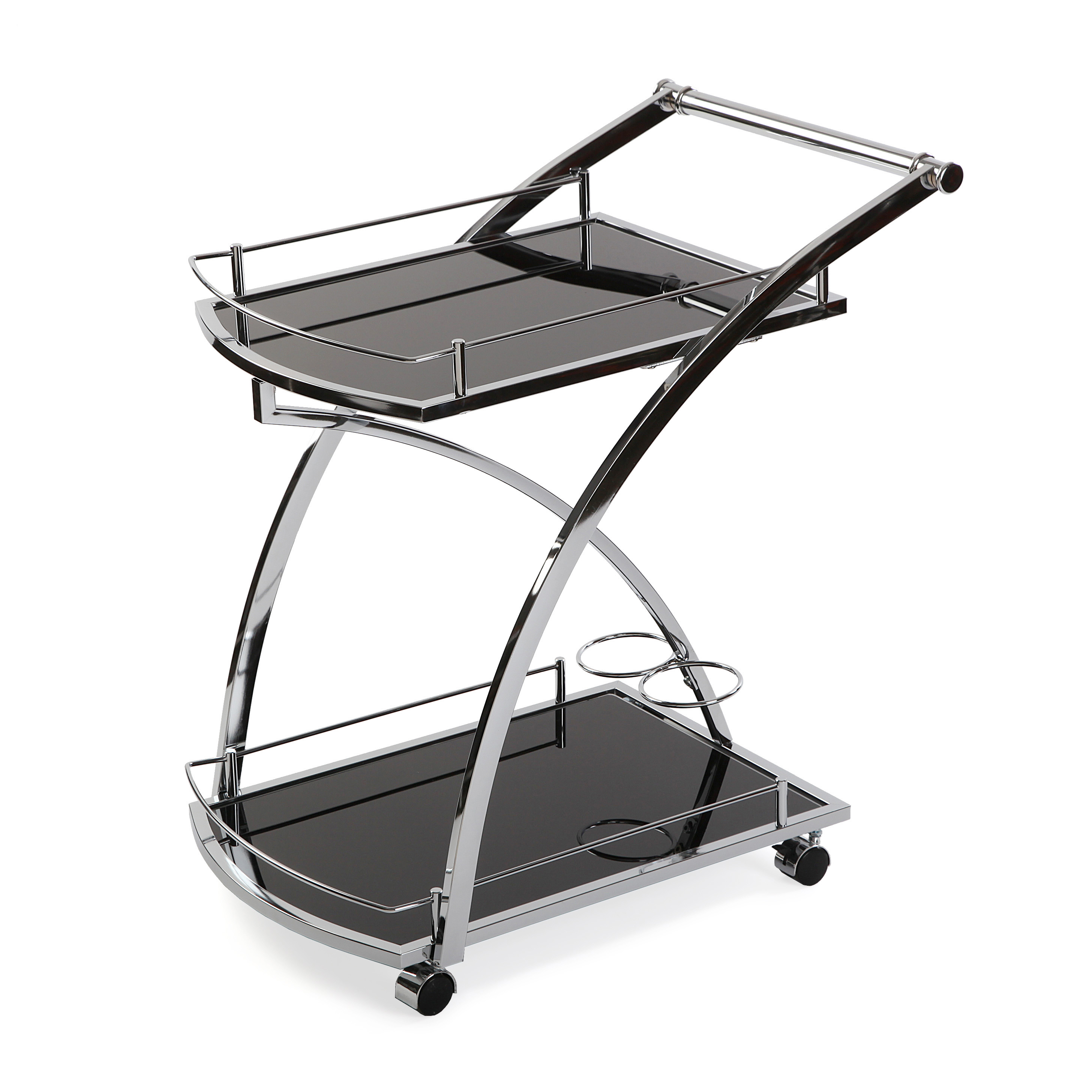 Versa Driana Carro para la Cocina, el Salón o el Comedor , Moderna Camarera, , Medidas (Al x L x An) 73 x 46 x 66 cm, Cristal y Metal, Color Negro