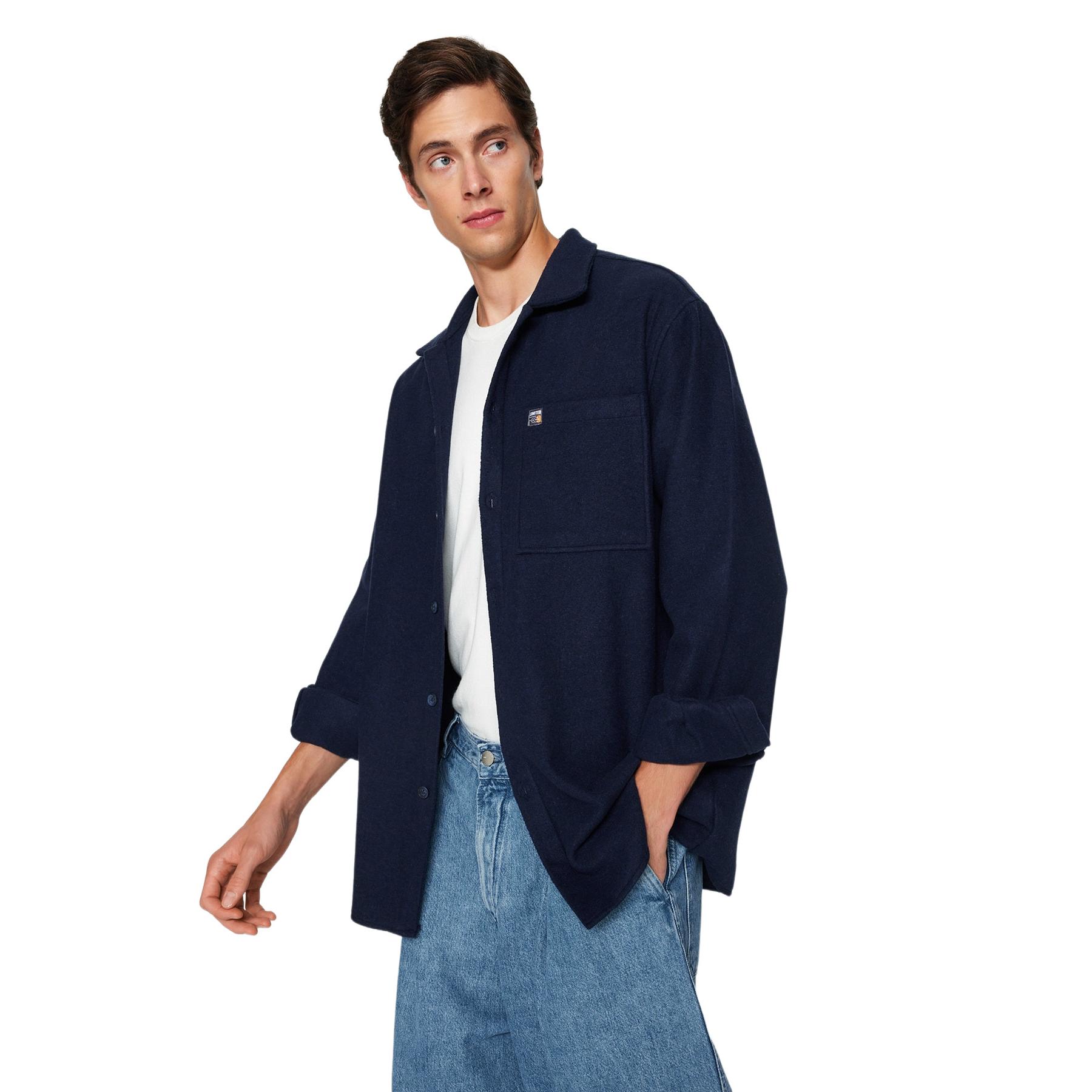 Trendyol Hombre Azul Marino Camisa De L/42/14 Grande