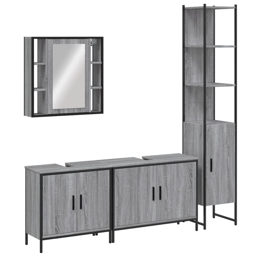 vidaXL Set de armario de baño 4 pzas madera contrachapada gris sonoma