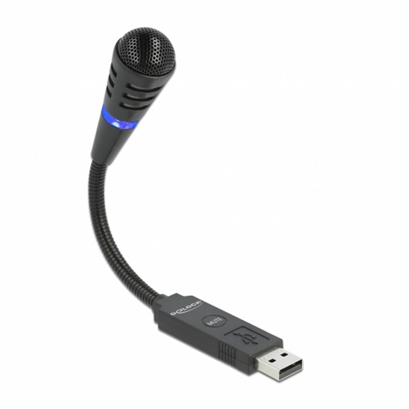 Delock Micrófono USB Unidireccional con Botón de Silencio y Anillo LED