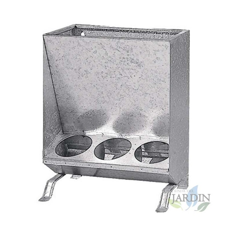SUINGA Tolva Galvanizada para Cerdos 15 kg | Dispensador de Alimentos de 3 Huecos | Medidas 43 x 21 x 53 cm | Comedero para Ganado