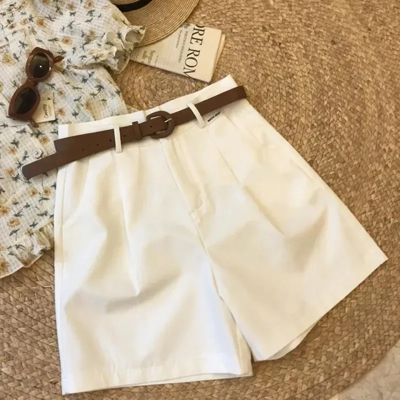 Nuevos Shorts De Pierna Ancha Para Mujer Verano Algodón Delgado A-Line Pantalones Cortos Casual Cierre De Cremallera Clásico Suave Oficina Lady