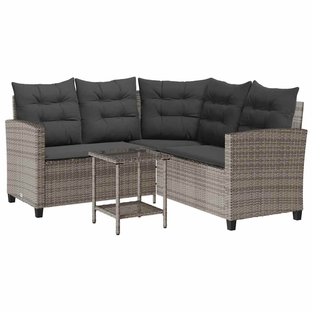 vidaXL Sofá de jardín en forma de L con mesa y cojines ratán PE Multicolor