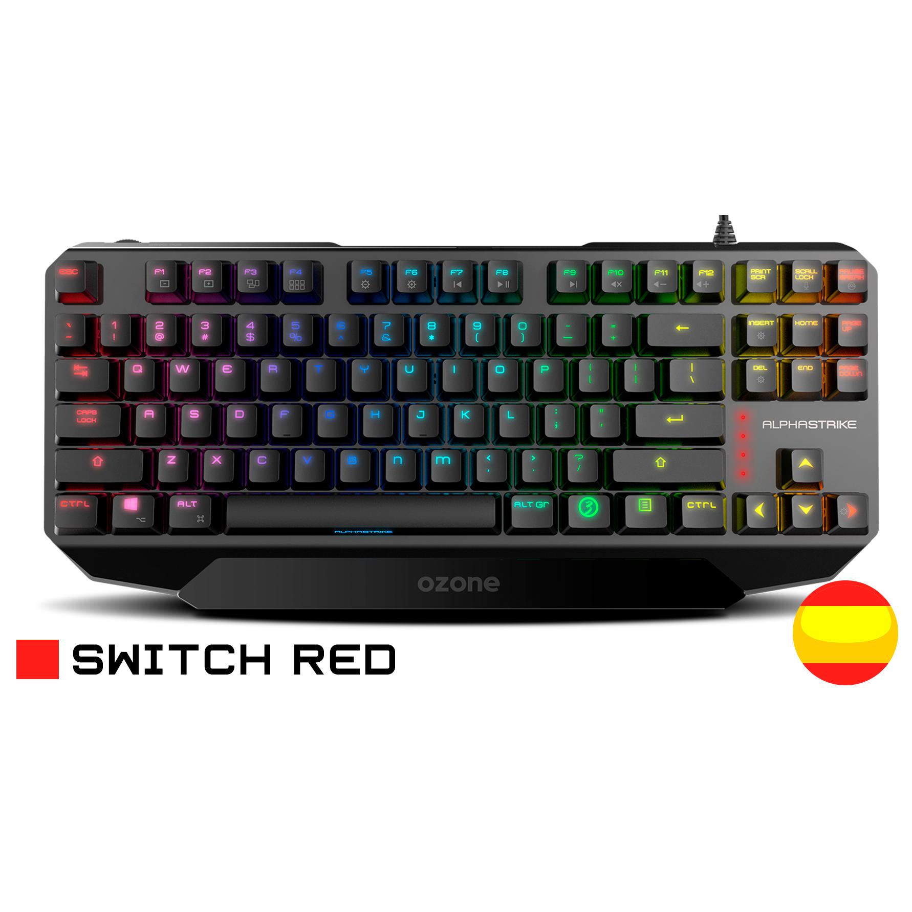 Ozone Gaming, Teclado GamingAlpha Strike, OZALPHASTRIKESP, Teclado Mecanico, Switches Outemu Red, Iluminacion LED RGB, Silencioso, Numerico, Layout Español