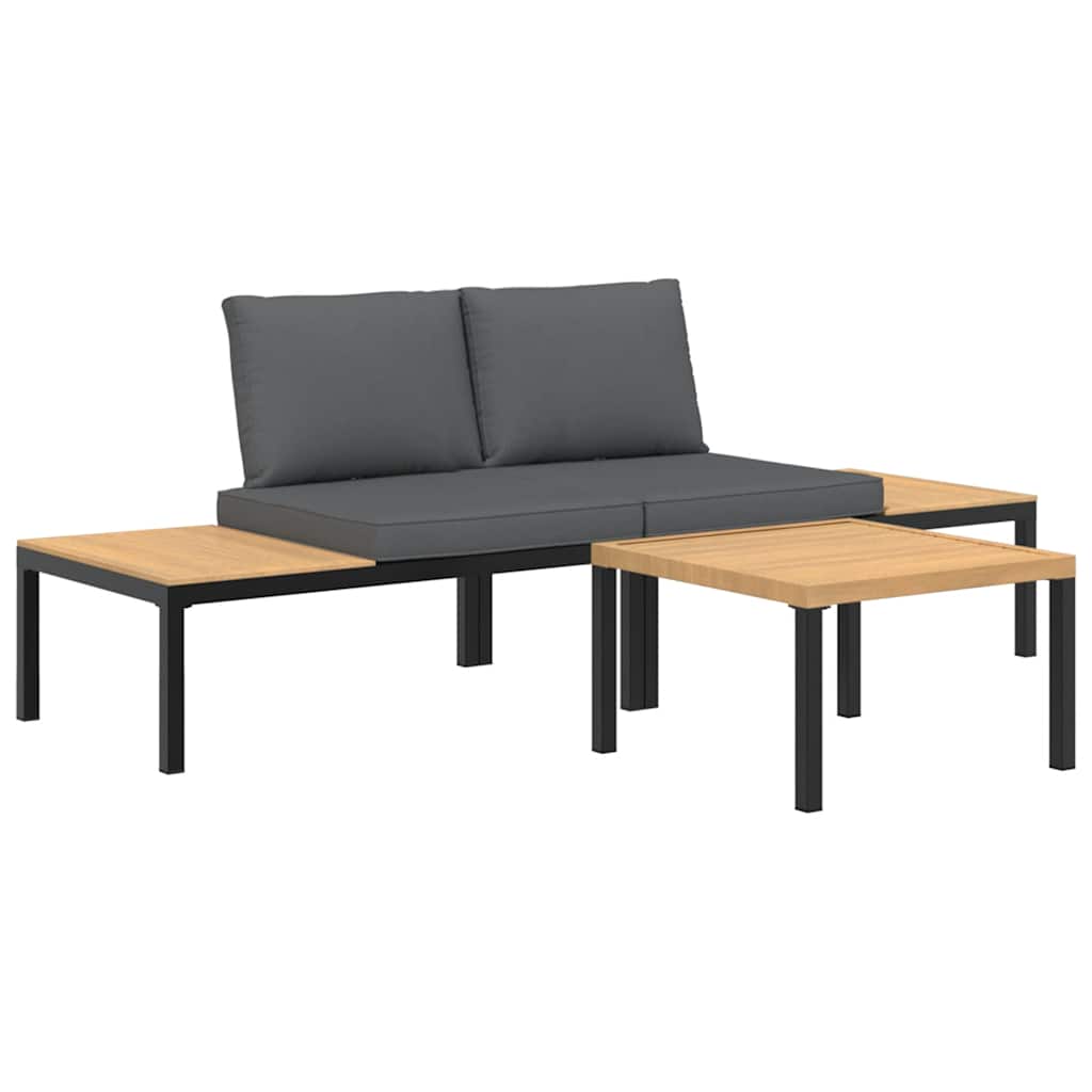 vidaXL Set de sofás de jardín con cojines 3 piezas aluminio negro