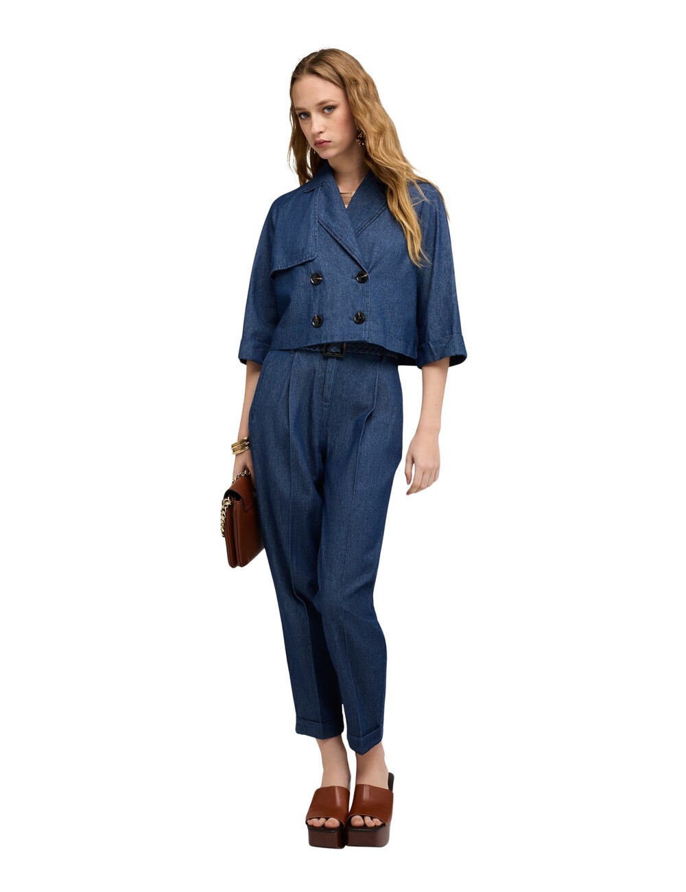 Motivi - Trench corto de doble botonadura en chambray