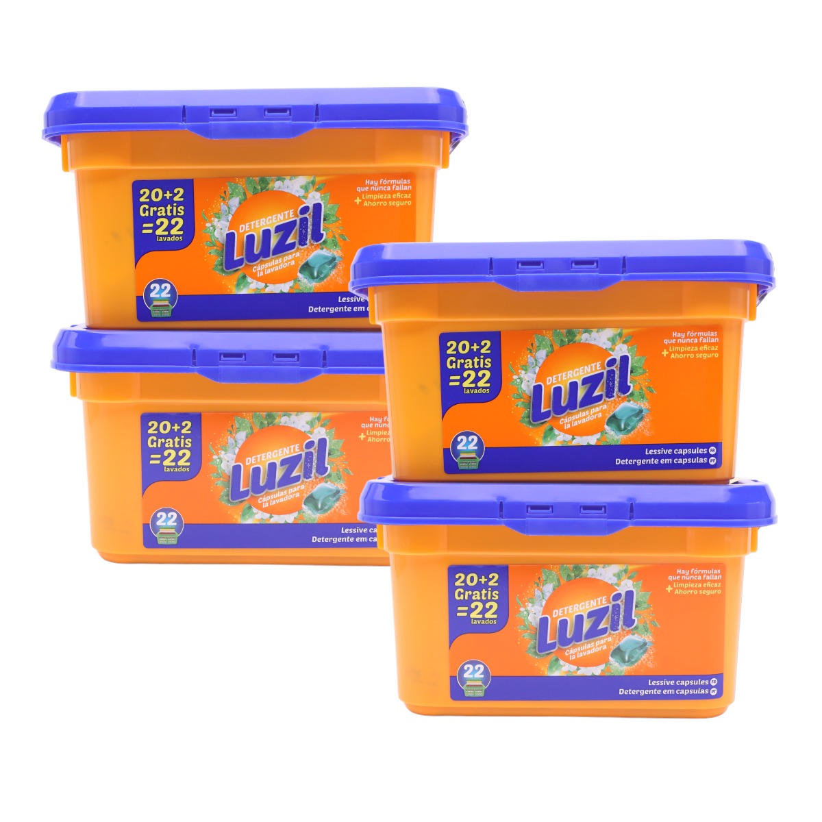 DISTRIBUX - Luzil Detergente Pack de 4 cajas de Detergente Lavadora en Cápsulas de 22 lavados cada caja (88 cápsulas en total)