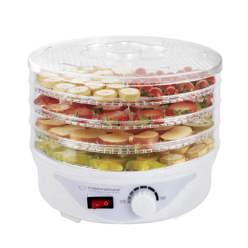 Esperanza EKD003 Deshidratador de alimentos, Transparente, Blanco 250 W