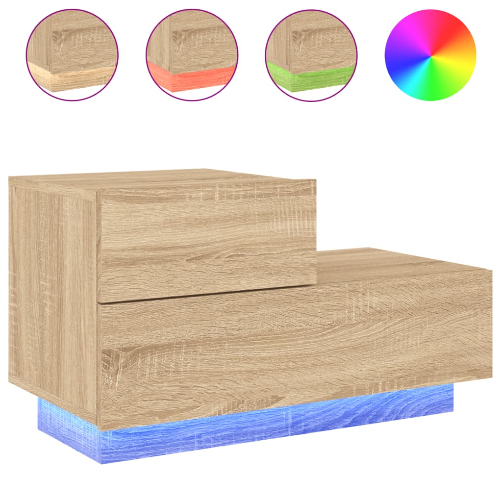 Mesita de Noche Vidaxl con Luces LED 70x36x40,5 Cm - Blanca