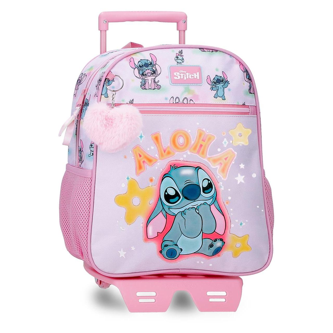 Mochila escolar con carro Stitch You & Me 27x33x11cm Malva