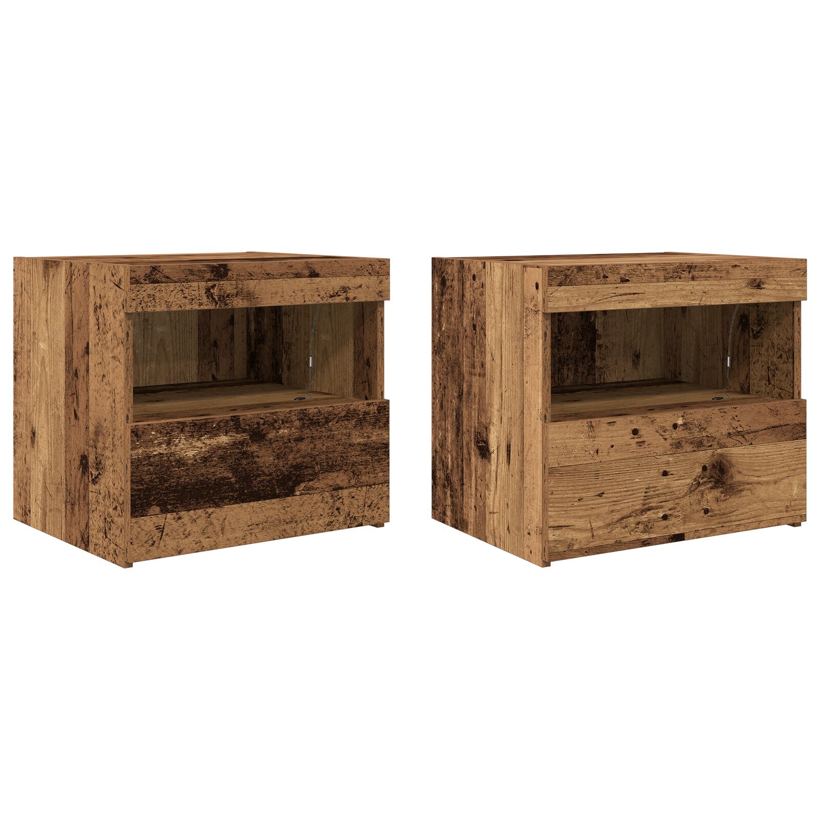 Armarios de Noche vidaXL con Luces LED 2 pcs Madera Vieja 50x40x45 cm