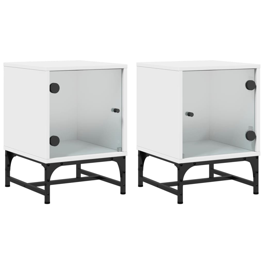 Vidaxl Mesitas de Noche 2 Unidades 35x37x50 Cm con Puertas de Vidrio - Blanco, Negro, Roble Sonoma