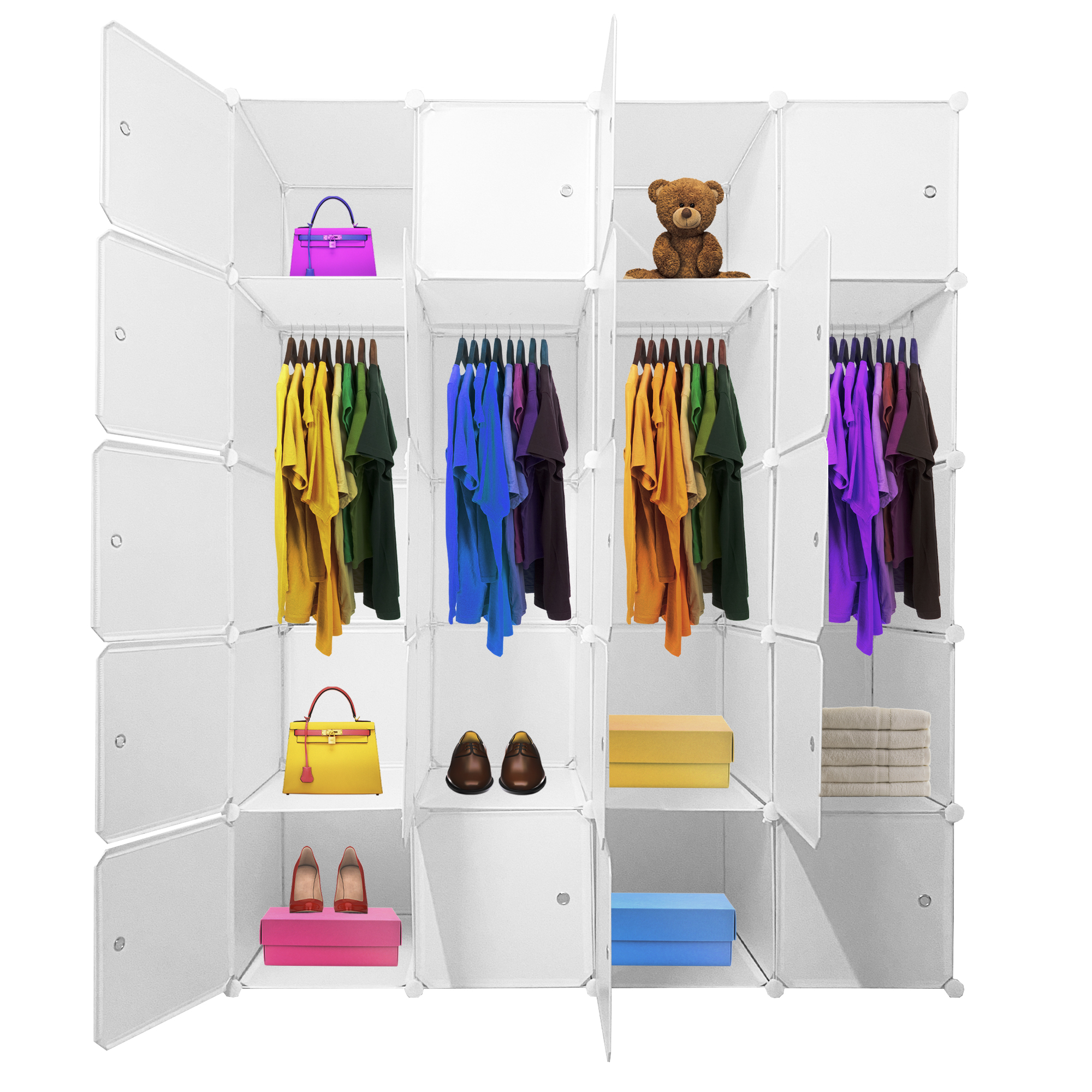 Armario Vestidor Cube Personalizable Boxed Premium Nyana Home 20 Cubos/Puertas Organización del Hogar Perchero Zapatero 183x147x47cm - Versátil y Personalizable - Fácil Limpieza - Resistencia y Durabilidad Excepcionales - Diseño Moderno y Elegante