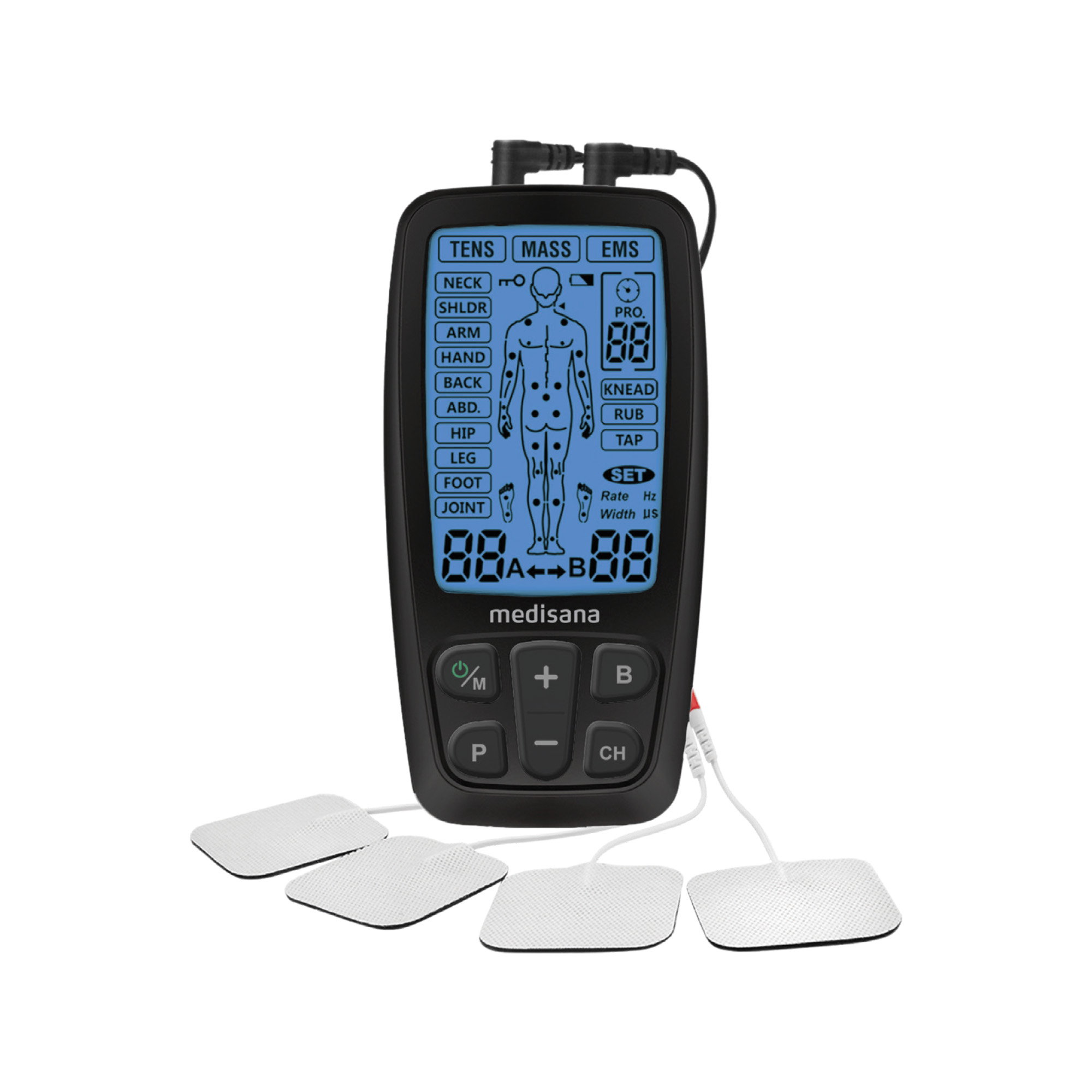 medisana TT 205 | electroestimulador TENS, EMS y masaje 3 en 1 con 60 programas y pantalla XL