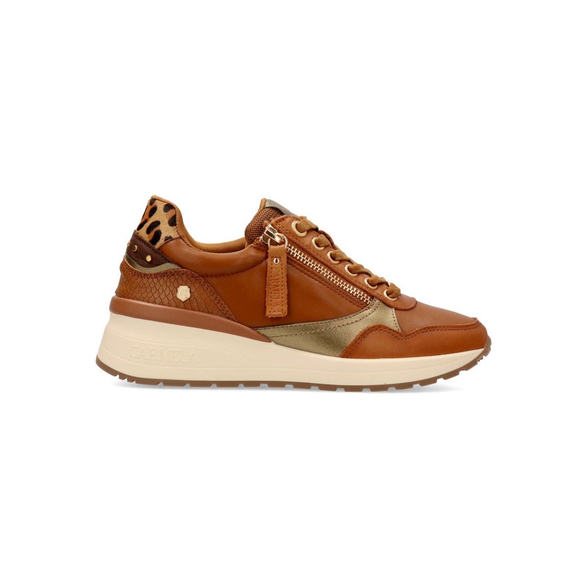 Carmela - Zapatillas deportivas casual para mujer en piel con suela antideslizante, plantilla acolchada extraíble y cierre lateral con cremallera y cordones