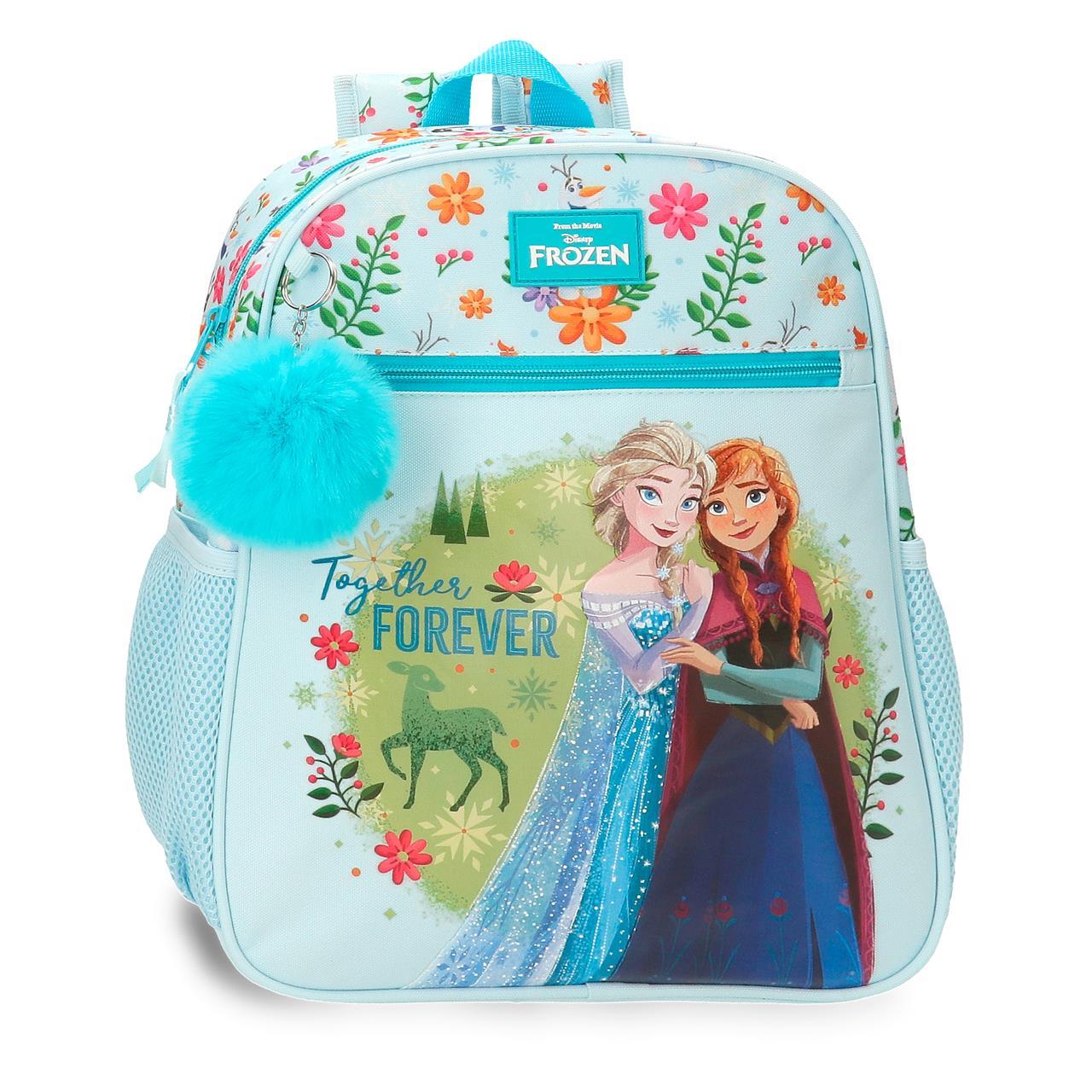Mochila escolar adaptable a carro Frozen Forever 27x33x11cm Azul Claro