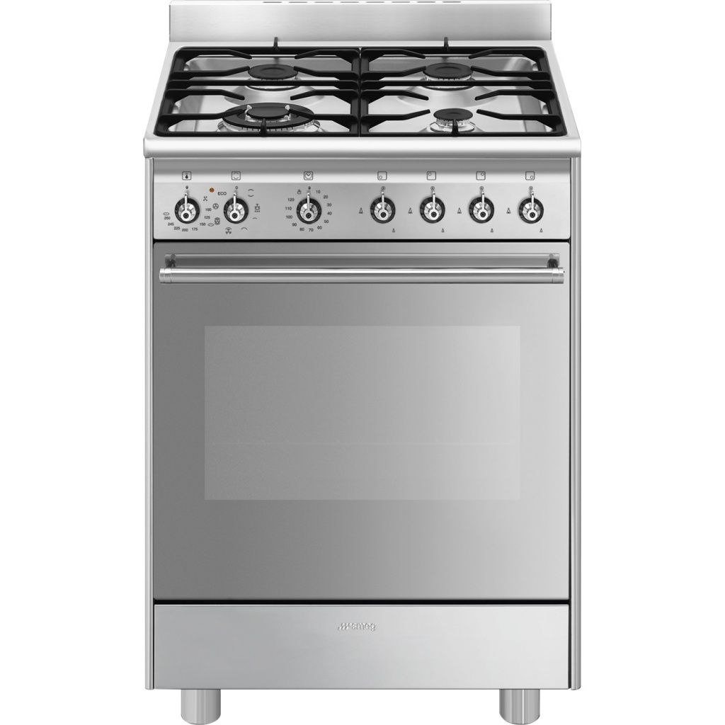 Smeg - Cocina a gas estándar 60 cm con 4 quemadores y horno integrado SX61GM CONCERTO en acero inoxidable para cocina familiar