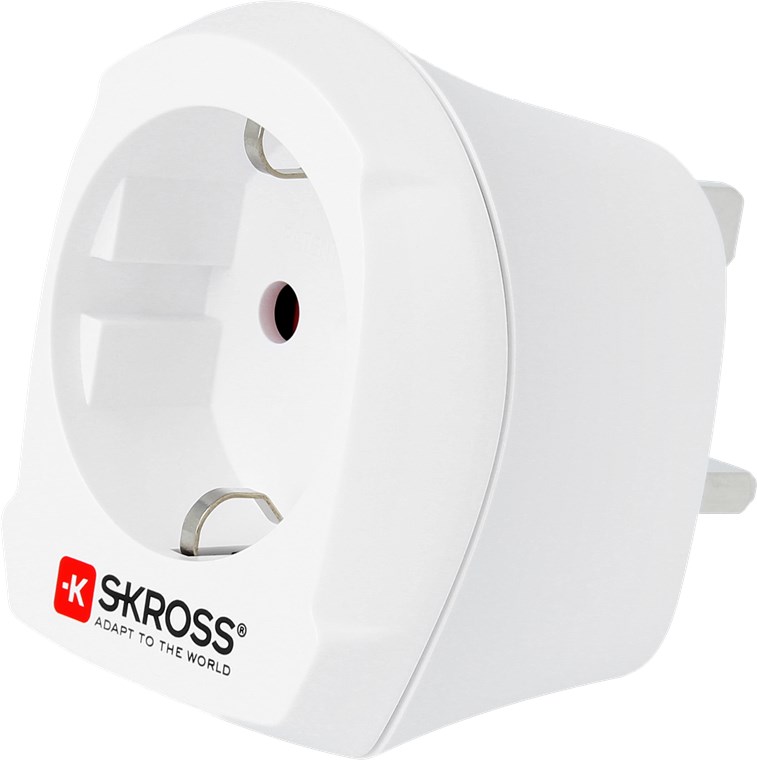 Adaptador de europa a reino unido, adecuado para todos los dispositivos con y sin conexión de tierra (2 y 3 pines). salida, tipo toma con contacto de protección (tipo f, cee 7/3)