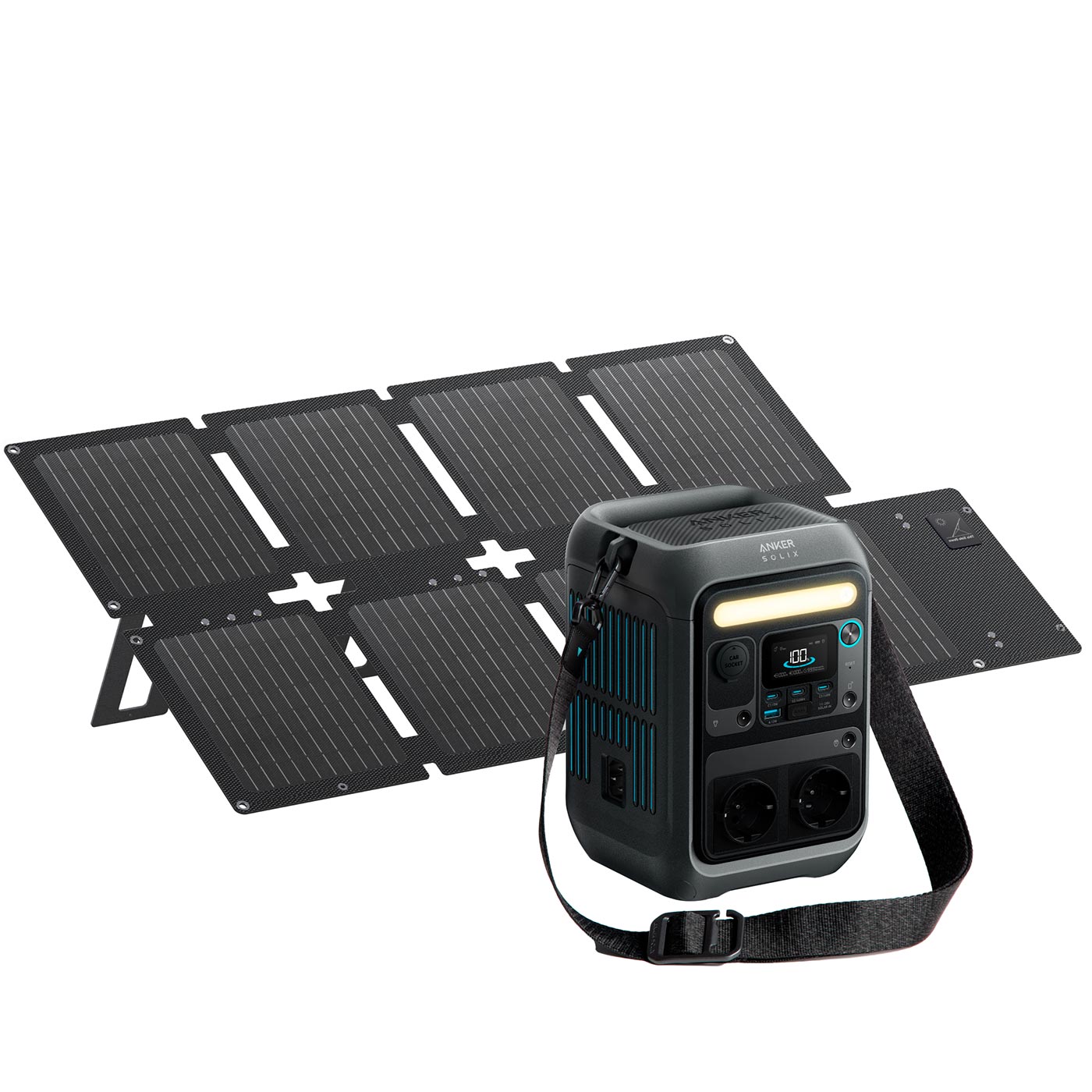 Anker SOLIX C300X + Panel Solar Portátil PS60, Estación de Energía 288Wh LiFePO4, 300W, Carga Rápida 140W