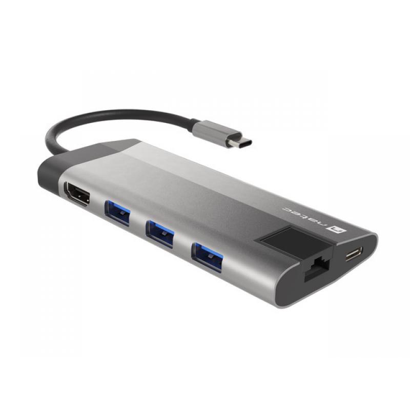 Estación de acoplamiento Natec Fowler Plus USB-C a USB3.0/HDMI/USB-C/RJ45/PD 3.0