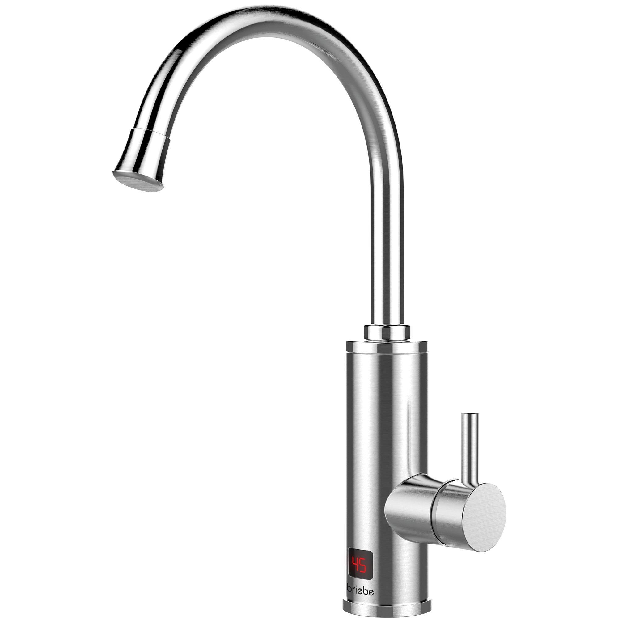 Briebe IH1205 Grifo Calentador Agua Eléctrico Instantáneo de Mesa Bajo Consumo, Acero Inox, Display, Camping, 3600W, Acero Inoxidable