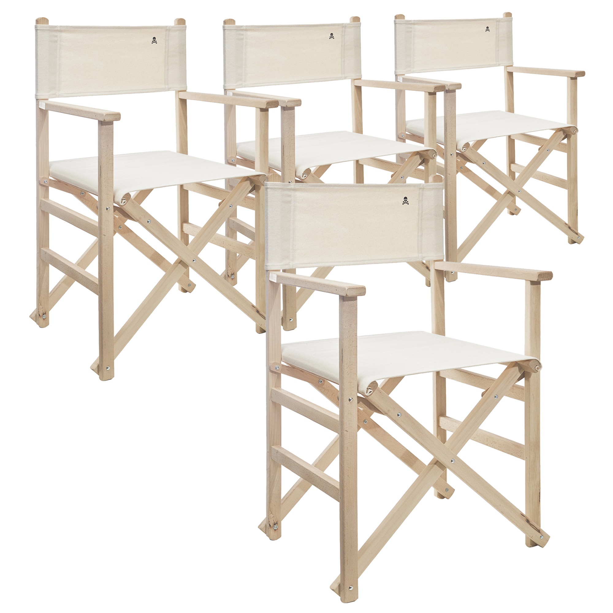 Scalpers Home Set de 4 Sillones director plegables de madera de haya de alta calidad - Sin barniz - Color piedra