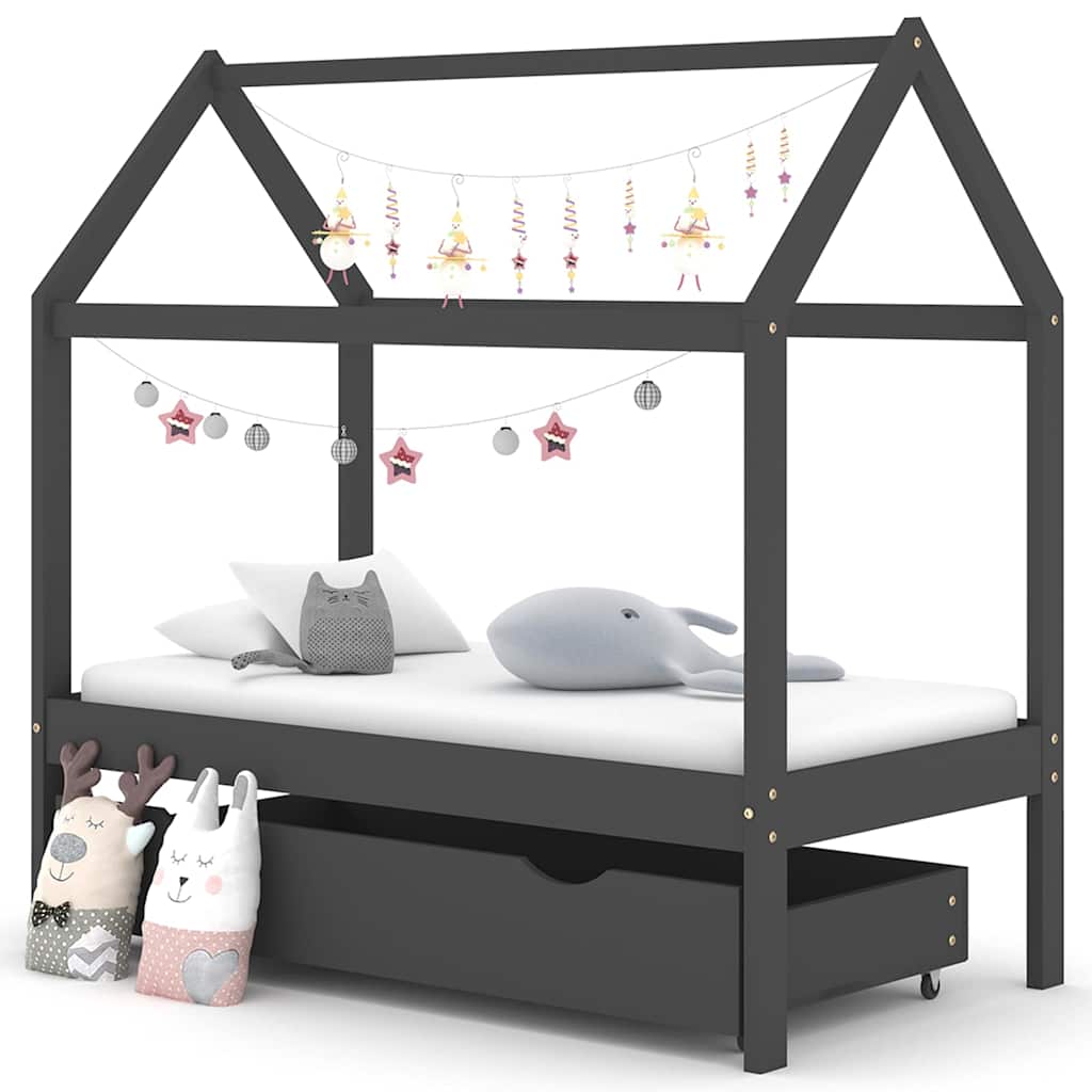 vidaXL Estructura de cama infantil con cajón madera de pino 70x140 cm en color Marrón/Gris oscuro/Blanco