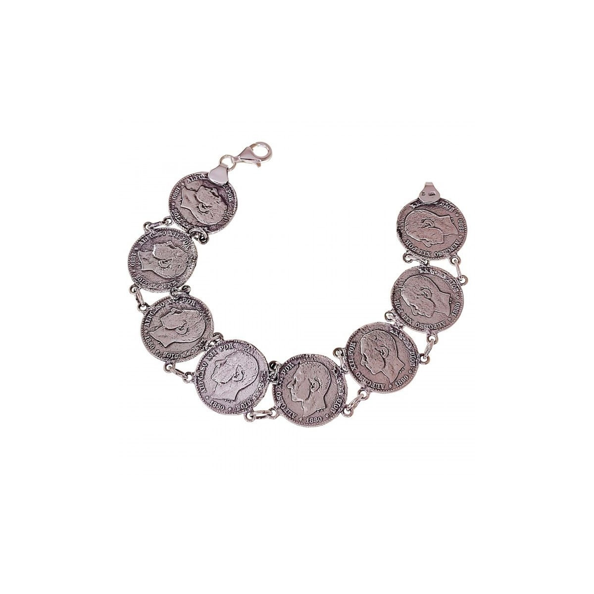 Pulsera plata ley 925m lisa 19cm. monedas continua cierre mosquetón mujer