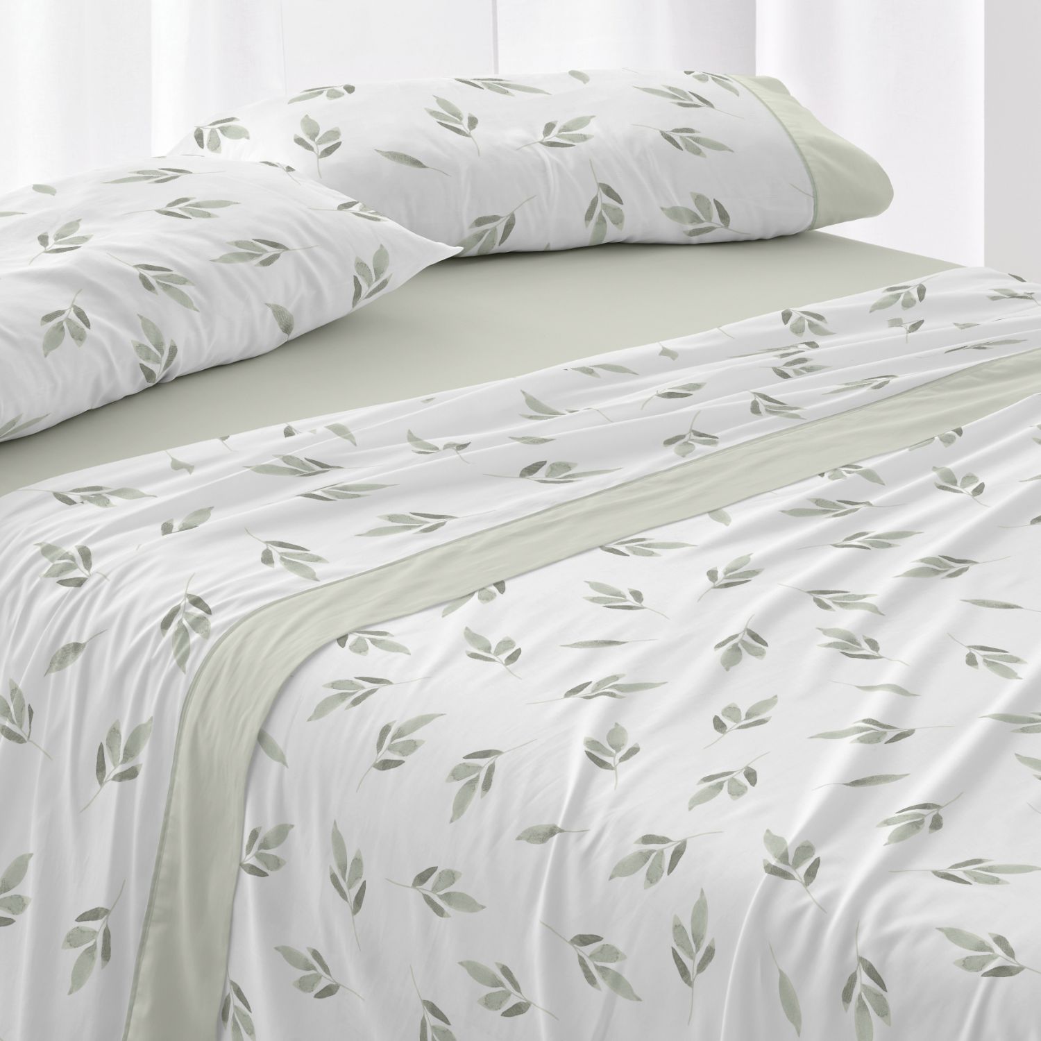 Juego de Sábanas 100% Algodón con Estampado Floral Verde - Todas las Medidas - Extra Suave y Fresco - Ideal Primavera/Verano