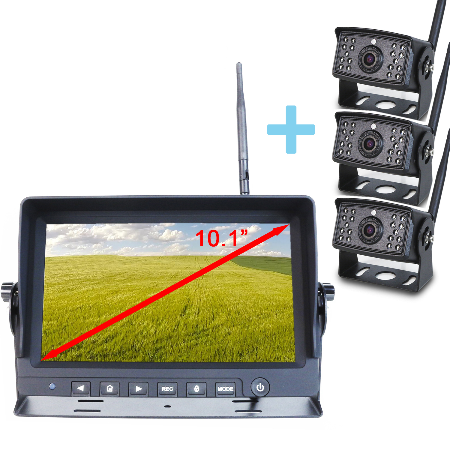Kit de visión trasera inalámbrico Yatek Pantalla AHD 10,1" + 3 cámara 1080P 120º(H) de visión con una distancia de recepción de 150m