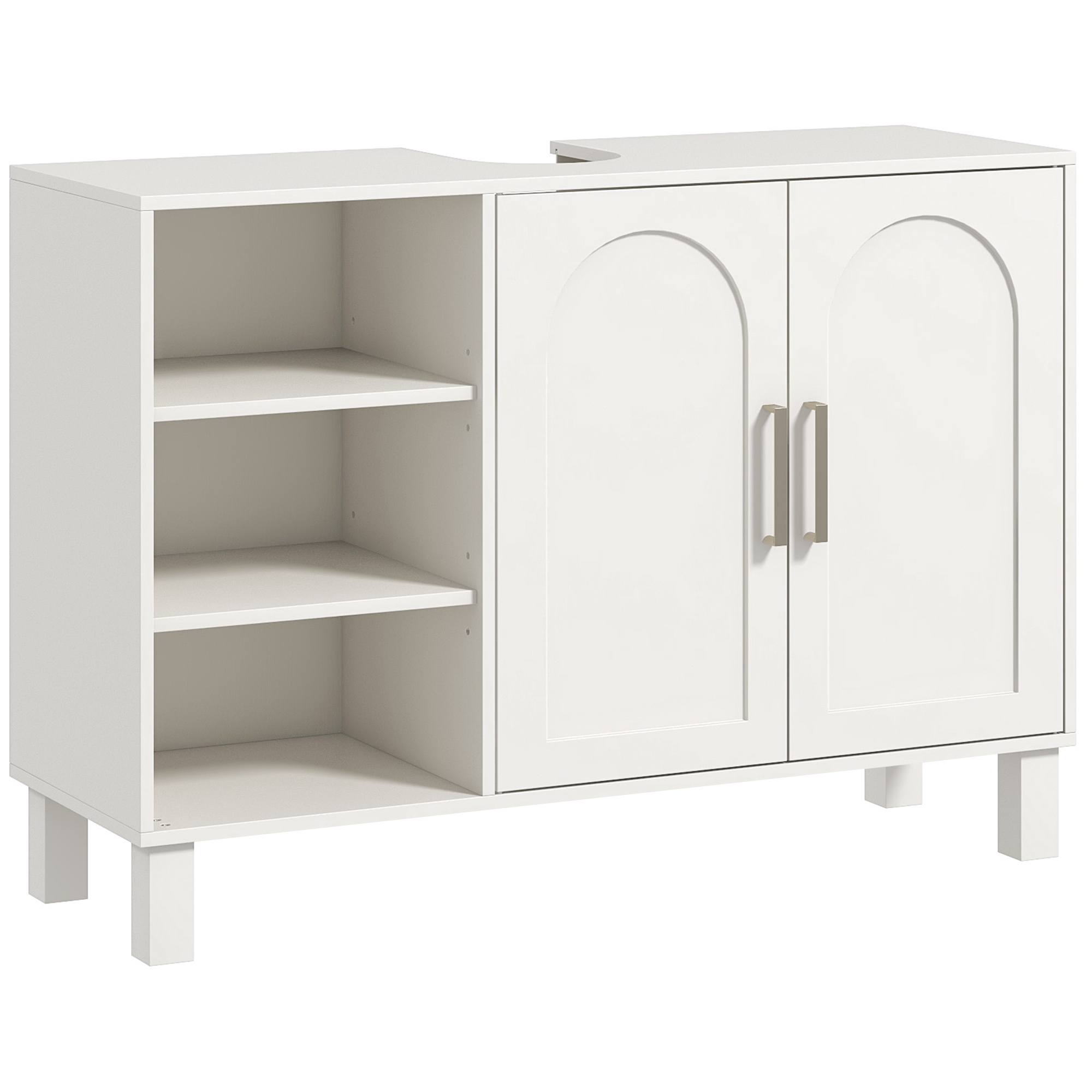 HOMCOM Mueble bajo Lavabo Mueble de Lavabo con Pie Armario de Baño Moderno con 2 Puertas y Estantes Ajustables 90x30x63 cm Crema
